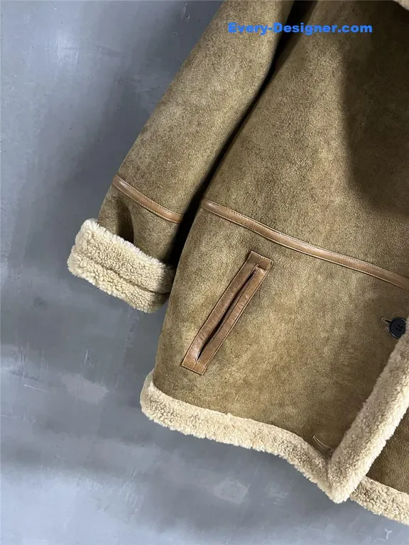 YSL distressed leather shearling coat